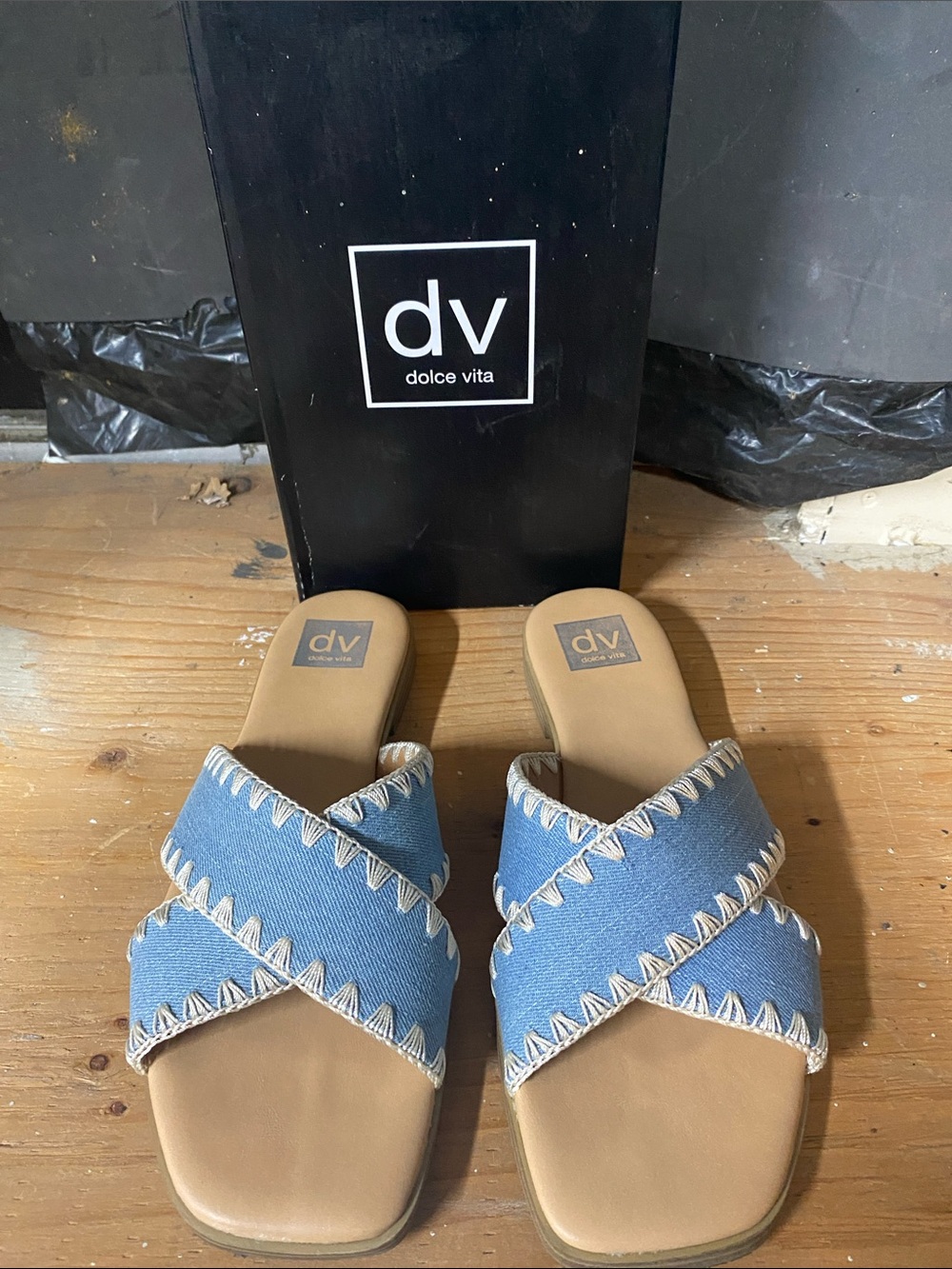 Dolce Vita Light Blue Crisscross Slide Sandals